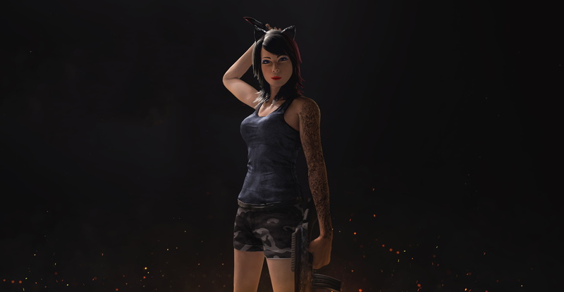 4K, women, knife, dark, PUBG, headband, ACE 23, tattoo, army, flares, blue eyes, lipstick, Player Unknown Battleground