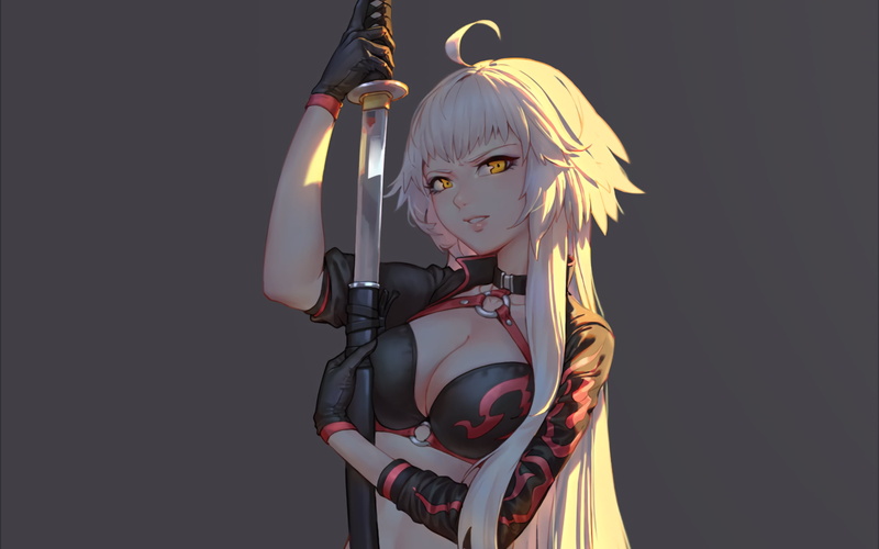 katana, Avenger (Fate/Grand Order), long hair, Jeanne (Alter) (Fate/Grand Order), Mobile Game, 1080P, Berserker (Fate/Grand Order), Fate/Grand Order, white hair