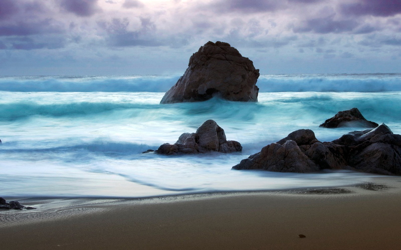 computer  desktop background hd nature pics 1920x1200, tranquil scene, stack rock, rock, sea, wave, land, sky, outdoors, tranquility, beach, no people