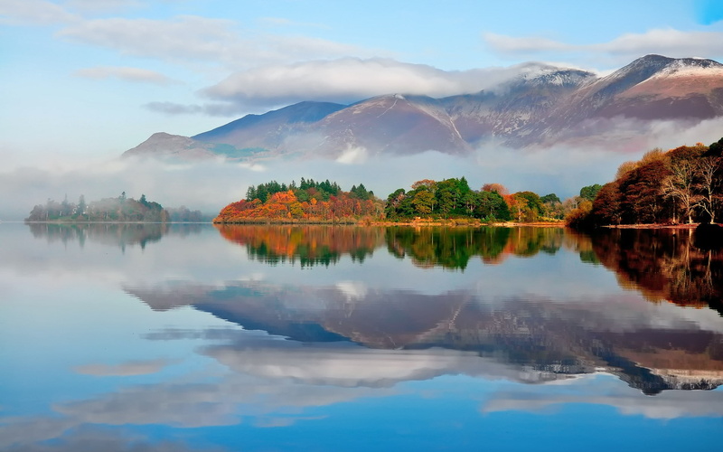 plant, day, nature, symmetry, 1080P, non-urban scene, mountain, cloud - sky, idyllic, reflection lake, tree, no people, water, lake, beauty in nature