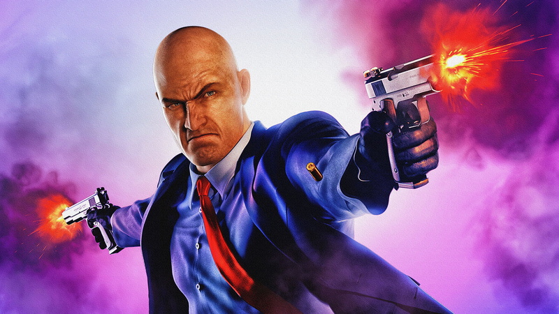 Hitman, 1080P, red tie, shell casing, film grain, gloves, pistol, bald, weapon