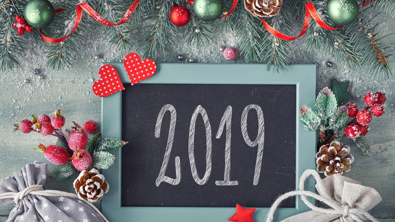numbers, 1080P, New Year, Christmas ornaments, Christmas, 2019 (Year)