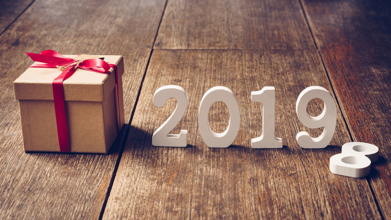 wooden floor, gift, New Year, 4K, 2019