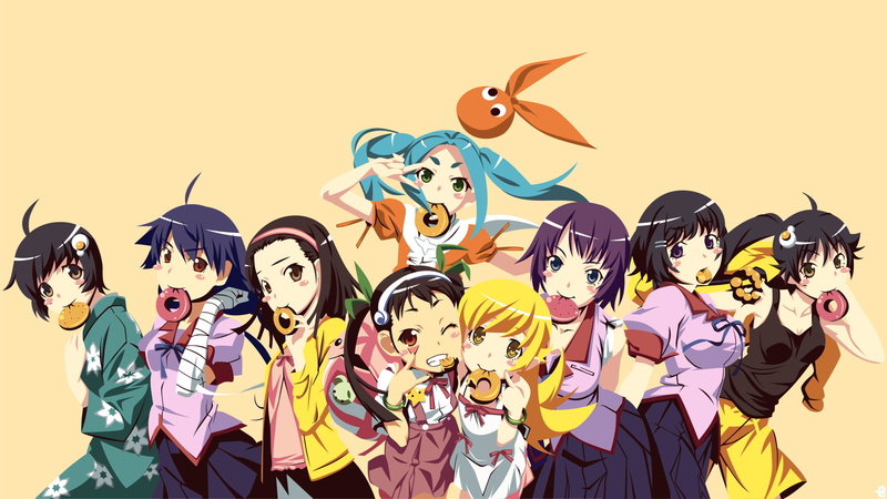 real people, people, Tsubasa Hanekawa, Owarimonogatari, disguise, mask - disguise, Vector, group of people, event, Karen Araragi, adult, Nadeko Sengoku