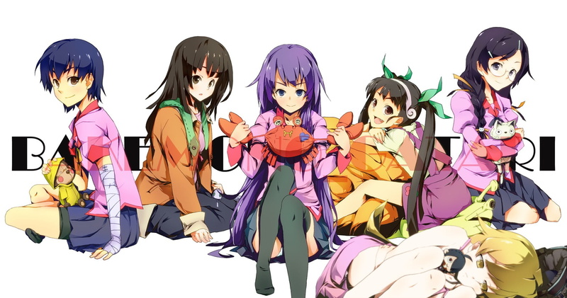 full length, females, Senjougahara Hitagi, indoors, white background, Kanbaru Suruga, studio shot, Hachikuji Mayoi, real people, anime girls, costume, child