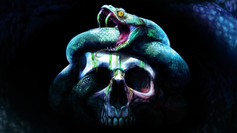 1080P, digital art, dark, artwork, Neverwinter Nights 2: Storm of Zehir, teeth, snake, Neverwinter Nights, animals, skull
