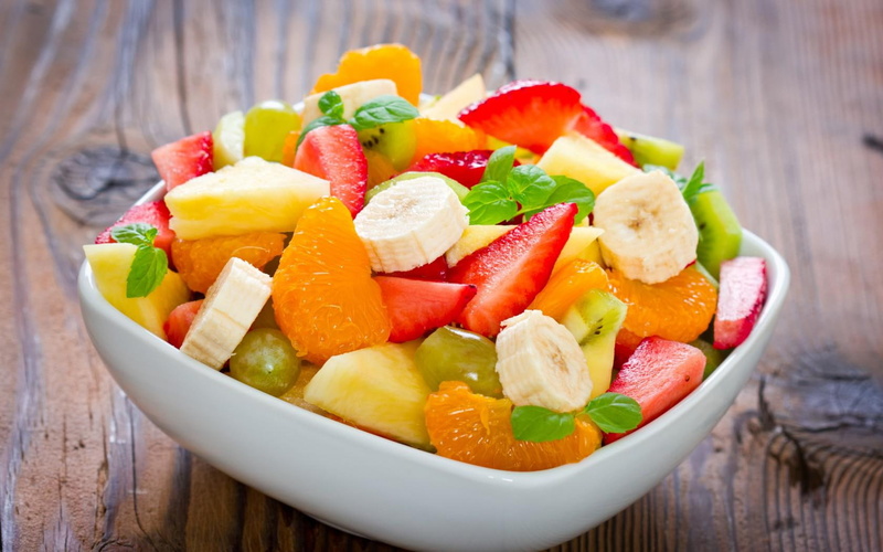 strawberries, bananas, citrus, ??bananas, sliced, salad, 720P, plate, fruit