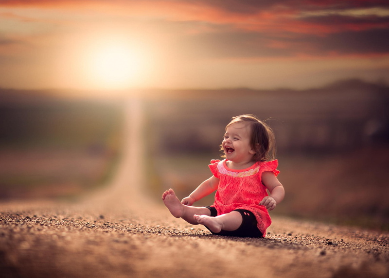 road, 1080P, girl, laughter, bokeh, baby
