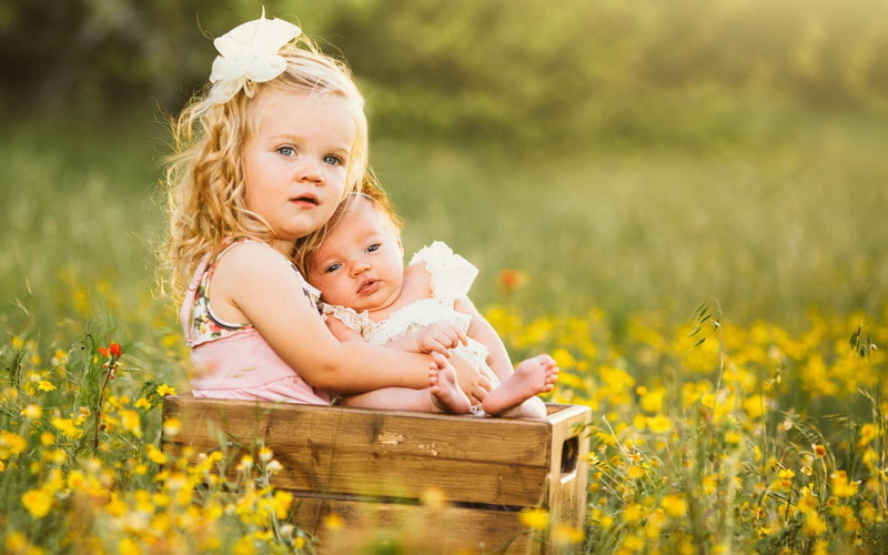 sister, sleeping, cute, flowers, summer, baby, sisters, love, 720P, girl