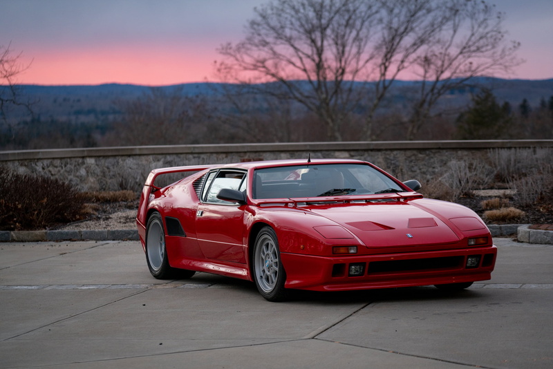 1080P, front angle view, De Tomaso, Retro car, DeTomaso Pantera, vehicle, Twilight, De Tomaso Pantera SI, car, trees, classic car, red cars, dawn, pop-up headlights