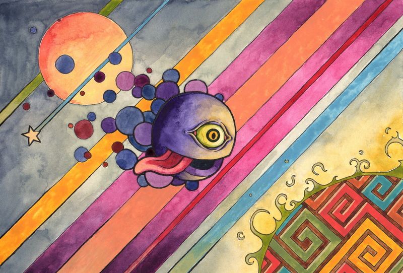 animal representation, no people, art and craft, wood - material, creativity, vertebrate, illustration, high angle view, purple, indoors, artwork, monster