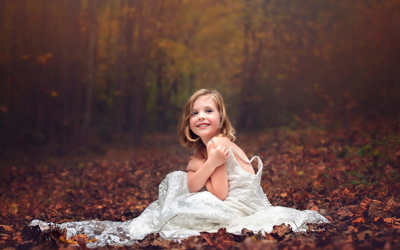Dress, Forest, Wedding, Little, Girl, 2K, Autumn