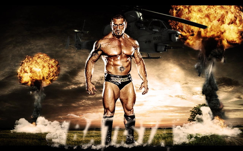 muscular build, motion, smoke - physical structure, strength, clothing, shirtless, standing, weapon, healthy lifestyle, dave, front view, batista, human muscle