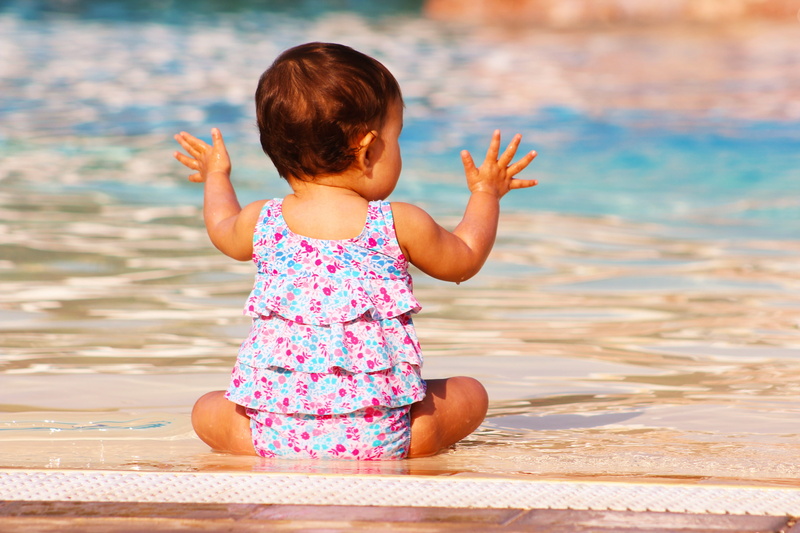 babyhood, young, childhood, innocence, sitting, joy, clap, water, human arm, 4K, girl, nature, beach, pink color, outdoor, swimming pool, baby, family