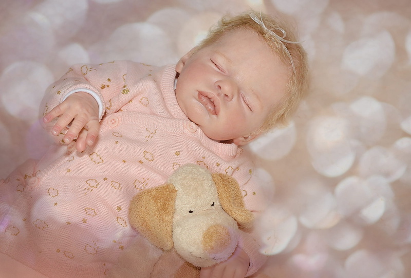 relaxation, body part, childhood, sweet, sleeping, female, small, child, artist doll, doll, newborn, baby, cute, indoors, hand, blond, teddy bear, new life