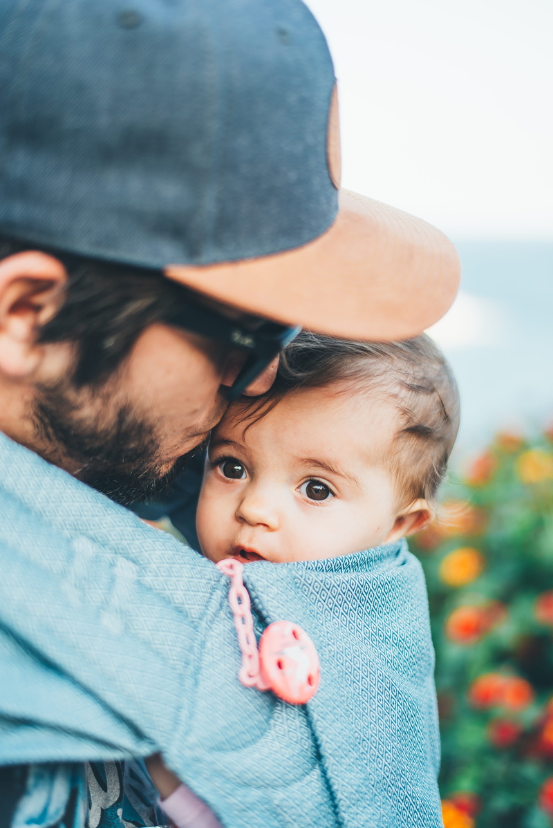 cute, young, portrait, positive emotion, baby, parent, infant, childhood, family, bonding, carrier, photo, man, male, carrying, love, father, family with one child