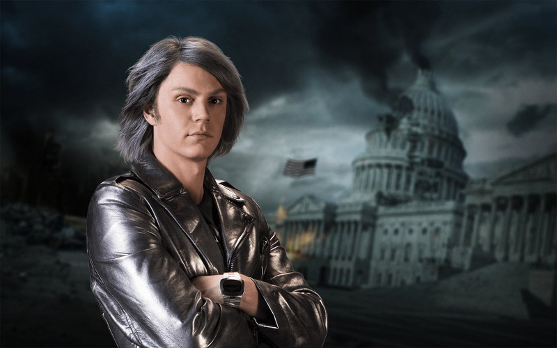 Evan Peters, hairstyle, dark, looking at camera, Quicksilver (Marvel Comics), focus on foreground, standing, jacket, X-Men, beautiful woman, young adult