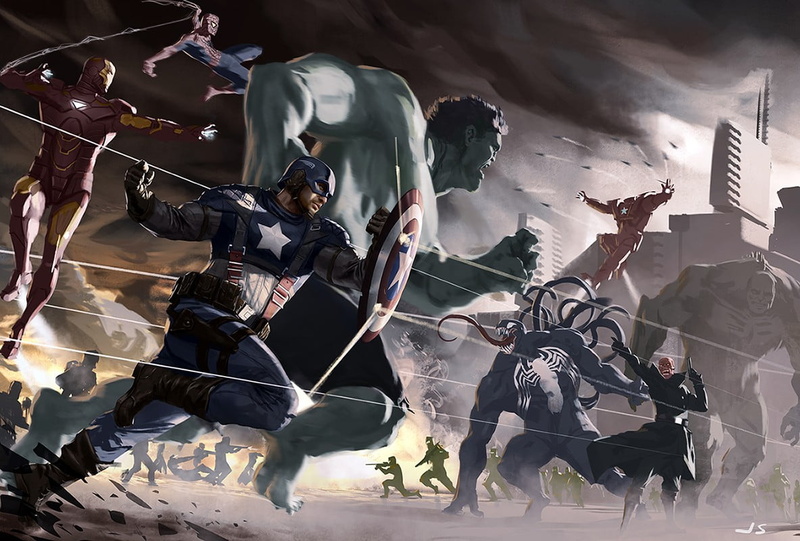 domestic, The Avengers, 480P, people, domestic animals, weapon, Red Skull, shadow, marvel, group, Iron Man, men, nature, Hulk, women, Venom, lifestyles