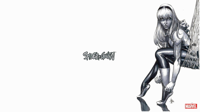 Black and white, Costume, Comic, Hair, Marvel, 2K, Blonde, Gwen-Spider, Comics, B/W, Spider-Gwen, Hero, Gwen Stacy, Web, Spider-Woman, Superhero