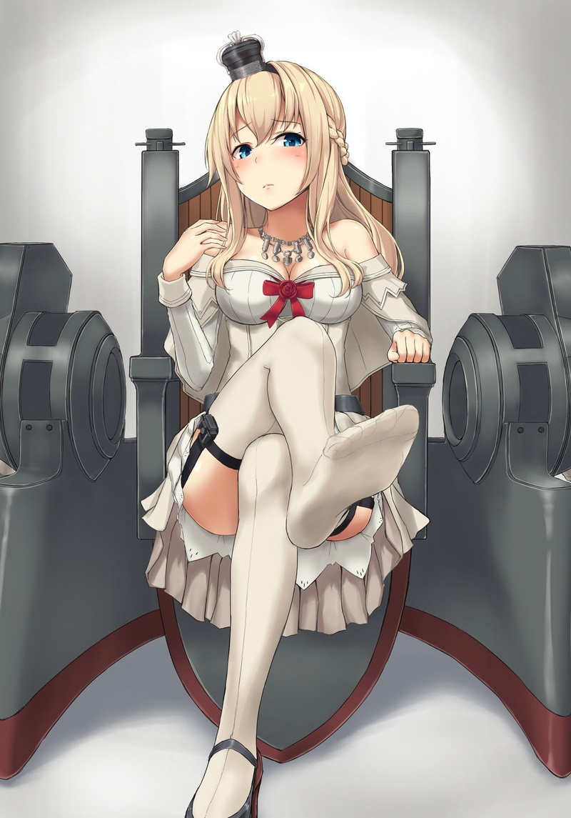 studio shot, red, dress, 720P, portrait, Warspite (KanColle), indoors, hair, blonde, anime girls, thigh-highs, long hair, one person, females, women, adult