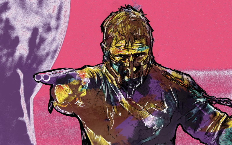 human face, Mad Max: Fury Road, fan art, colored background, textile, day, creativity, Tom Hardy, lifestyles, art and craft, human representation, movie poster