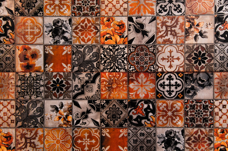 orange color, indoors, symetry, no people, full frame, pattern, design, repetition, tiled floor, backgrounds, tile, in a row, patrick hendry, close-up