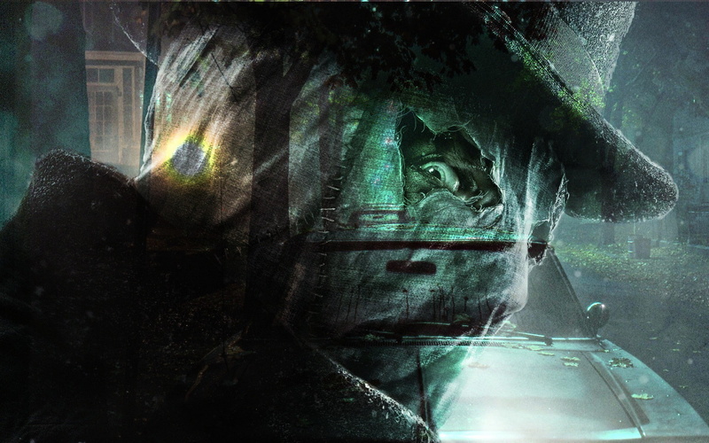 front view, hat, glass - material, art and craft, human representation, representation, male likeness, Jack the Ripper, digital composite, indoors, craft