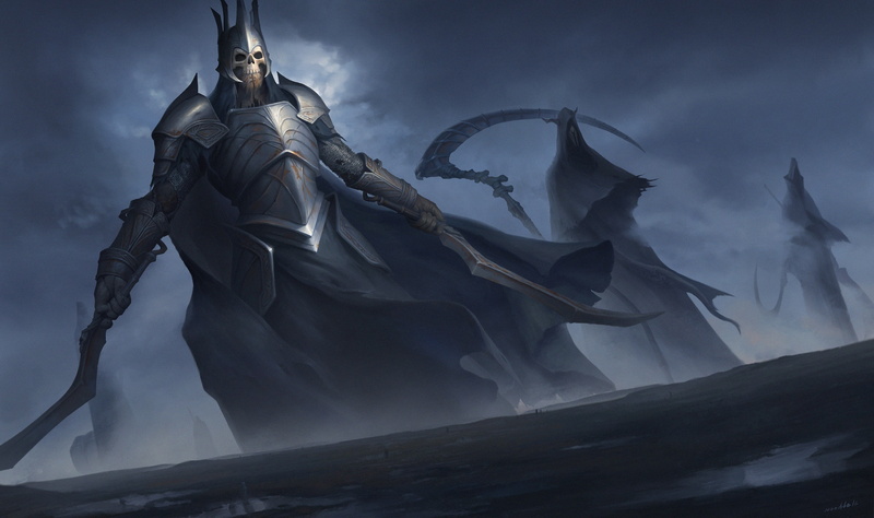 skeleton, dark Fantasy, artwork, fantasy Art, Jack The Ripper, scythe, armor, sword, digital art, 2K