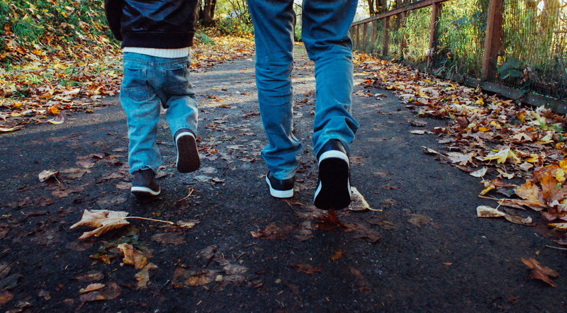 human body part, two, fall, lifestyles, trees, plant part, outdoors, low section, land, dad, body part, waling, dried, shoes, standing, walking, grass