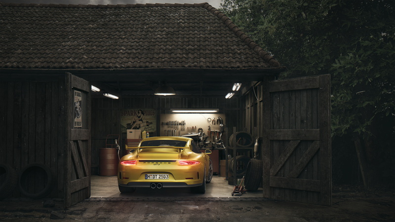 city, porsche, land vehicle, nature, 4K, cars, building exterior, motor vehicle, 4k, street, building, behance, transportation, hd, garage, car, tree