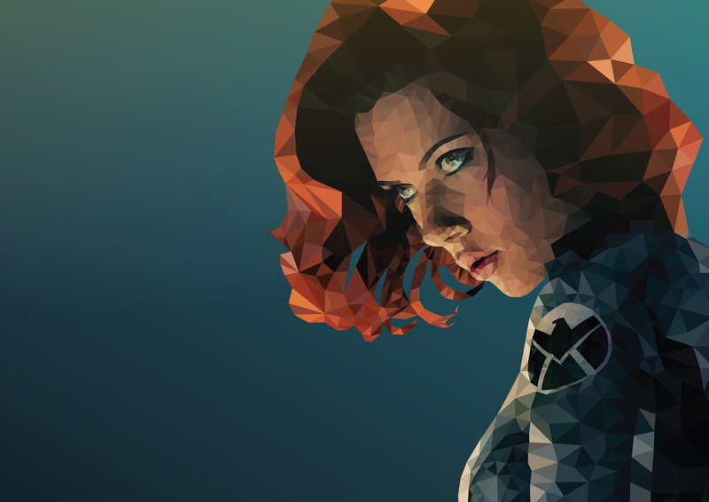 hd, black widow, artwork, behance, low poly, 4K, artist, 4k, superheroes