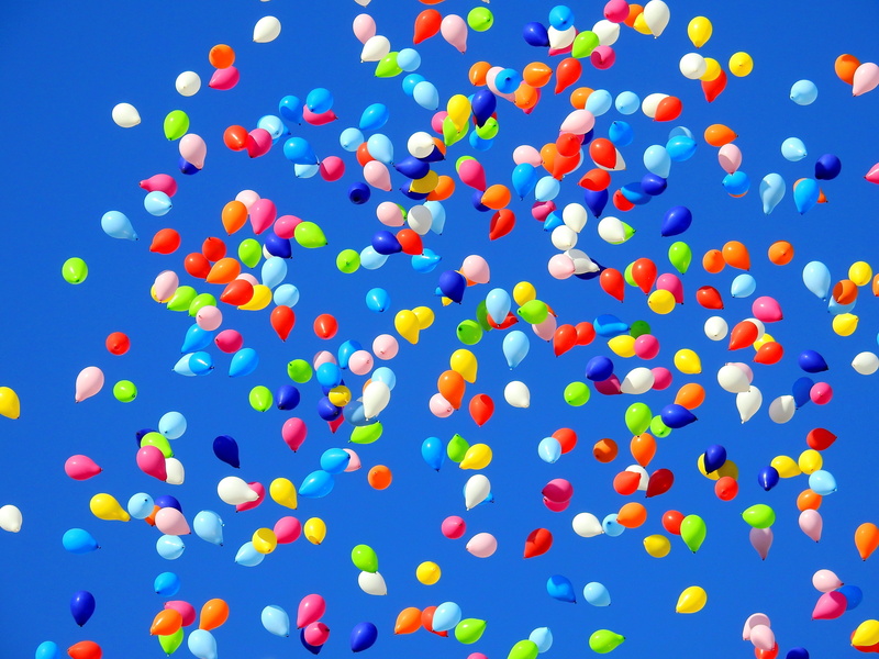 helium, low angle view, assorted, mid-air, 4K, animated, background, blue, multi colored, wedding, abundance, celebration, backgrounds, variation, carnival