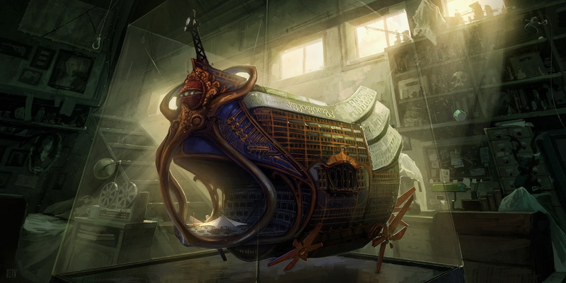 model ship, tape recorder, 720P, fantasy art