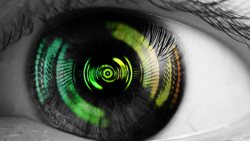 1080P, eyeball, eyesight, light, shape, generated, curve, motion, eye, style, futuristic, iris - eye, green color, life, digital, texture, technology