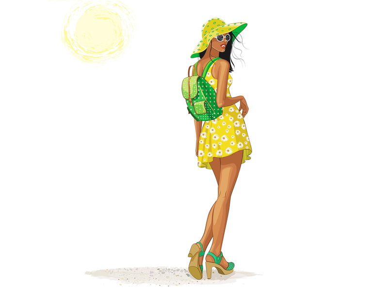 vector, casual clothing, floral, girl, young adult, yellow, studio shot, caucasian Ethnicity, one Person, adult, females, illustration, cute, isolated
