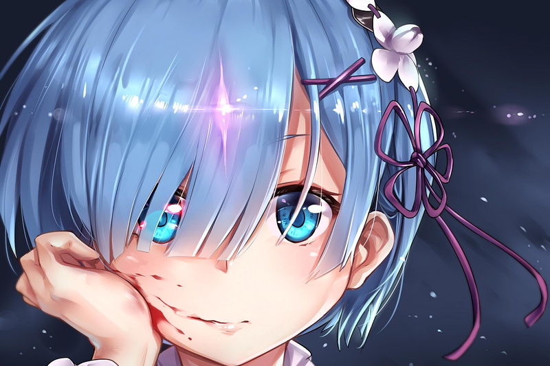 rem, girl, anime girl, anime, blue hair, blood, hair, blue, 1080P
