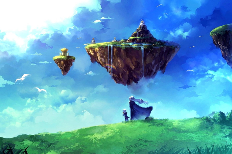 video games, two people, woman, water, standing, land, digital composite, real people, clouds, rear view, Chrono Trigger, people, women, day, 1080P, men