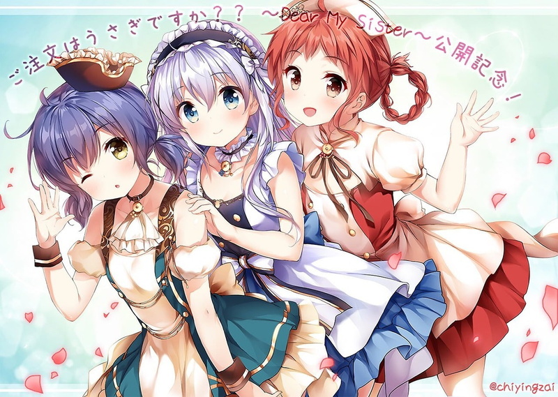 anime girls, creativity, 720P, indoors, anime, looking at camera, Gochuumon wa Usagi Desu ka, variation, large group of objects, human representation