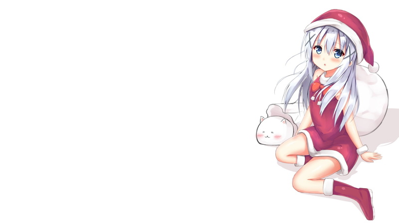 women, anime, indoors, Santa hats, beauty, portrait, Gochuumon wa Usagi Desu ka?, cut out, simple background, Kafuu Chino, copy space, young adult, one person