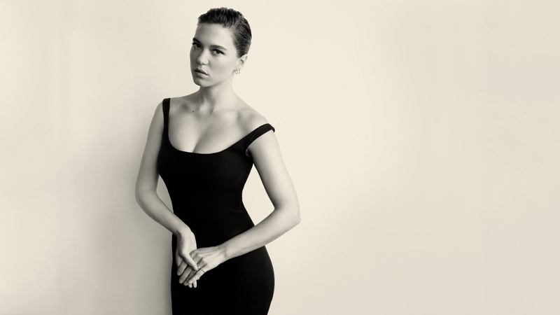 three quarter length, young adult, beauty, young women, standing, contemplation, studio shot, lea seydoux actress, portrait, indoors, looking at camera