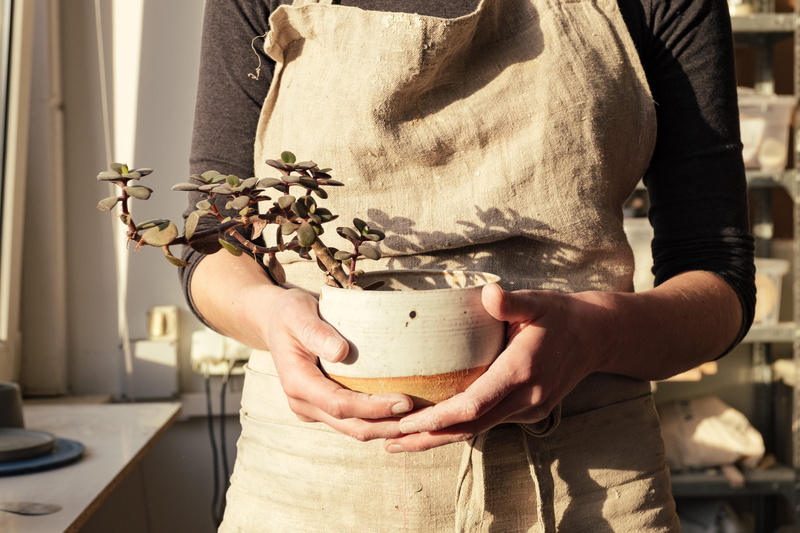 nature, vase, making, ceramics, studio, art, workshop, planter, standing, earthenware, adult, midsection, space, handmade, natural, front view, creativity