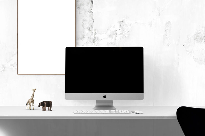 connection, communication, computer, 5K, imac, stock, animal themes, copy space, poster, furniture, flat screen, white color, no people, indoors, space