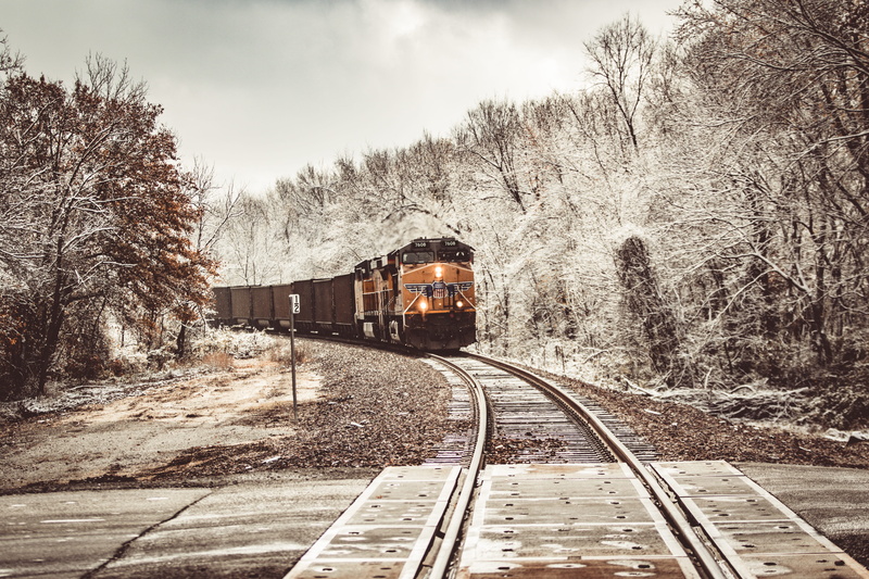 photography, railroad track, snow, conifer, plant, outdoors, rust, transportation, winter, the way forward, machine, 5K, sky, day, tree, shipping container