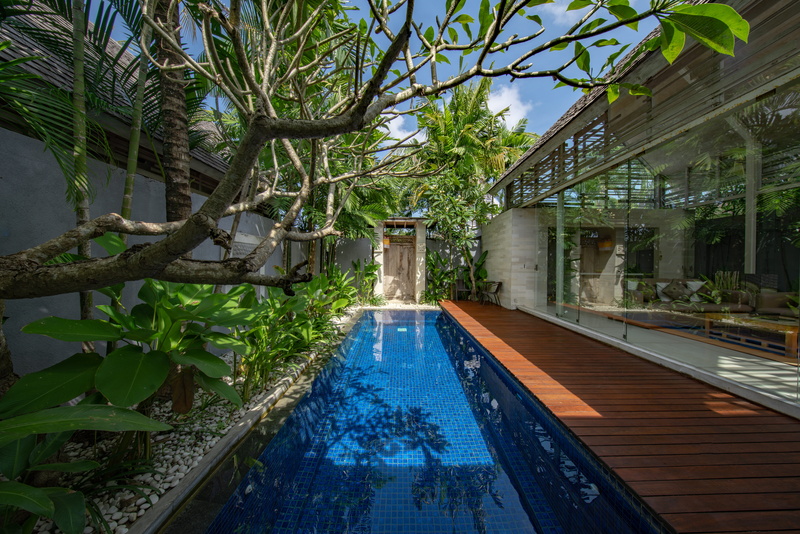 connection, swimming, outdoors, canal, near, built structure, water, bali, nature, plant part, tree, leaf, house, potted plant, 8K, leafed, jar, bridge