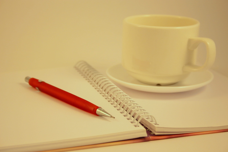 close-up, tea cup, morning, table, work, pencil, spiral notebook, no people, coffee Cup, top, cup, note pad, beside, page, opened, writer, coffee - Drink