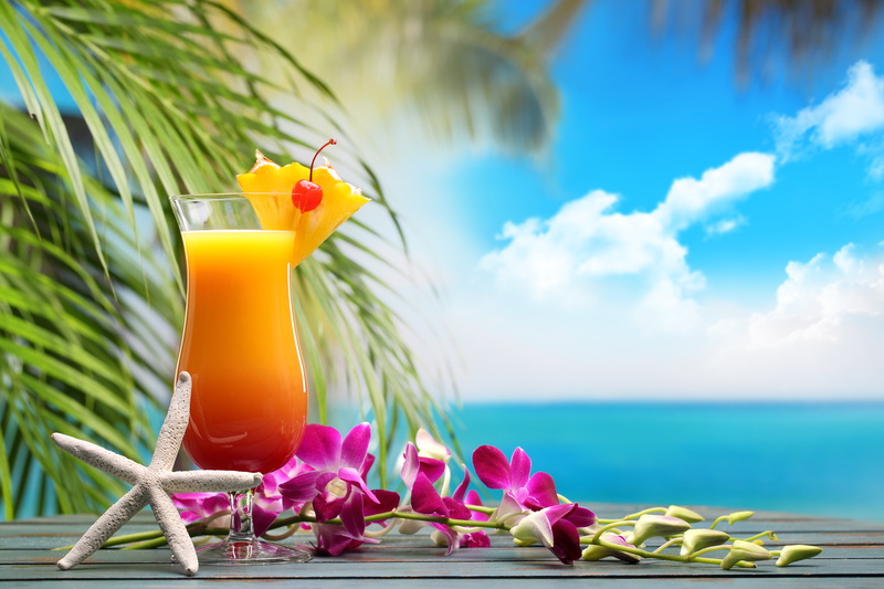 table, tropical drink, beach, drinking glass, water, sea, orchids, tropical, no people, freshness, sky, summer, fresh, beauty in nature, food and drink