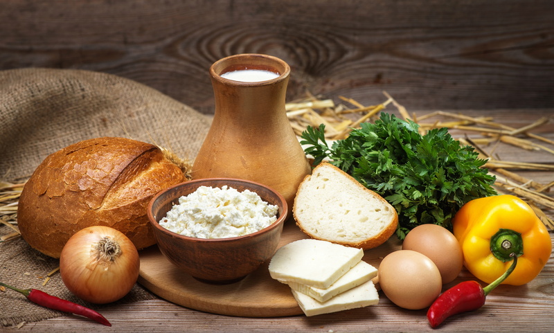5K, pepper, cheese, bow, products, greens, eggs, milk, Board, egg, bread