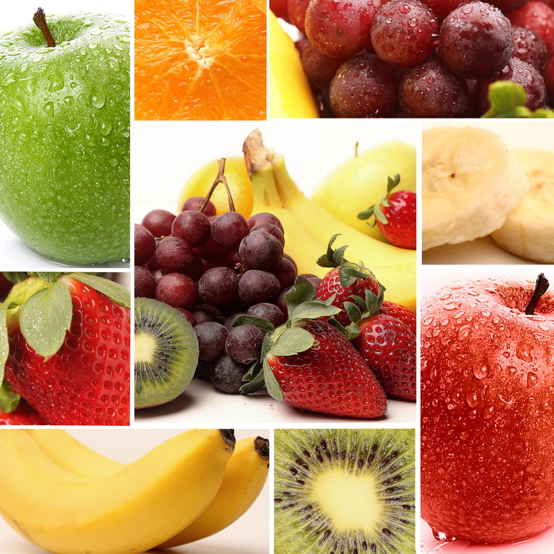 variety, nutrition, banannen, collage, indoors, kiwi, variation, grapes, fruits, healthy eating, tropical fruit, no people, banana, food, 5K, strawberry