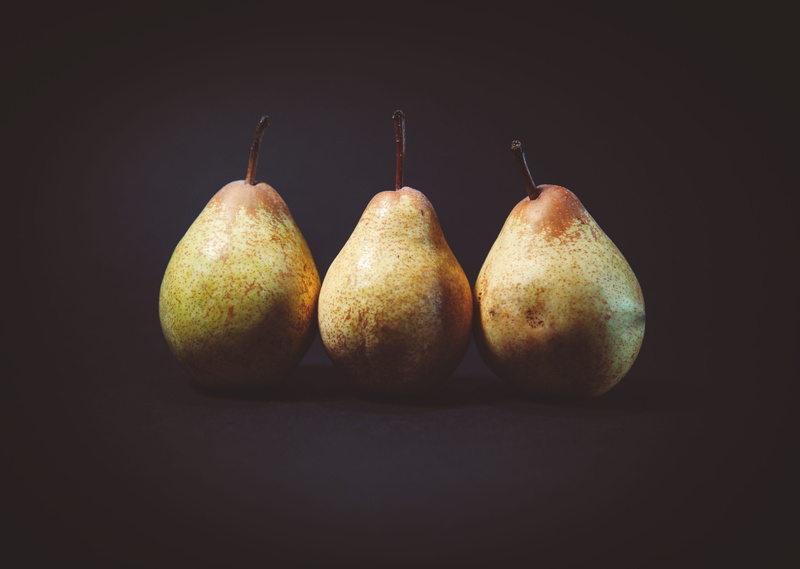 nature, indoors, 4K, studio shot, black background, close-up, side by side, three, food And Drink, wellbeing, plant stem, healthy Eating, pear, three objects