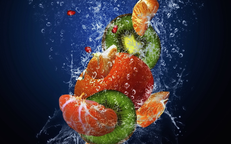 mandarin, sprays, water, 2K, fruit, fresh, kiwi, drops, pomegranate
